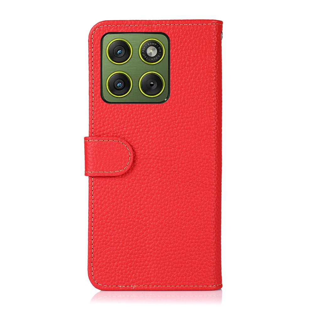 KHAZNEH For Motorola Edge 70 5G Case Genuine Cow Leather Flip Phone Cover - Red