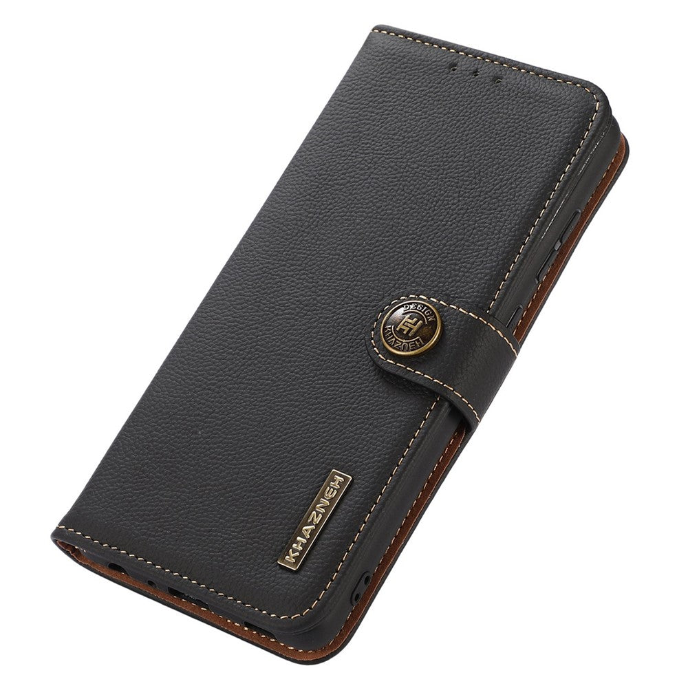 KHAZNEH for Motorola Edge 70 5G Case Genuine Cow Leather RFID Blocking Wallet Phone Cover - Black
