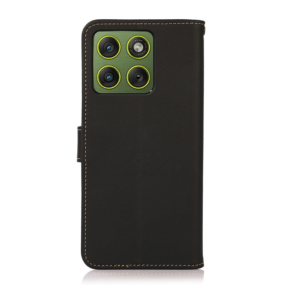 KHAZNEH for Motorola Edge 70 5G Case Genuine Cow Leather RFID Blocking Wallet Phone Cover - Black