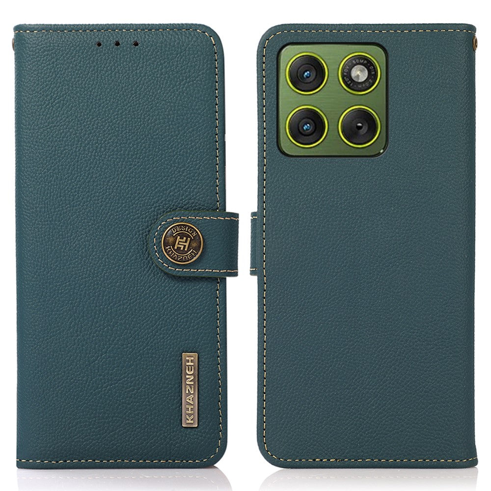 KHAZNEH for Motorola Edge 70 5G Case Genuine Cow Leather RFID Blocking Wallet Phone Cover - Green
