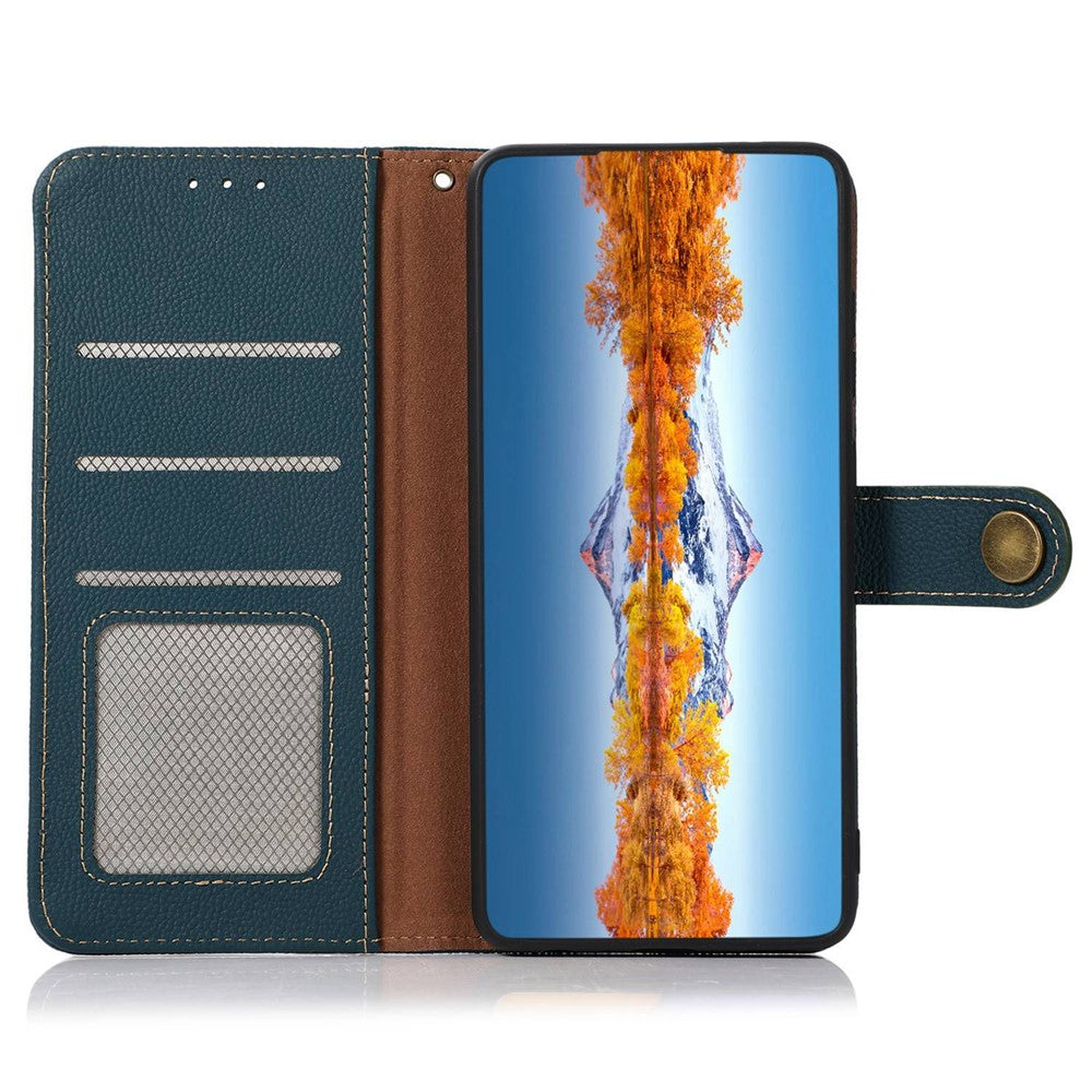 KHAZNEH for Motorola Edge 70 5G Case Genuine Cow Leather RFID Blocking Wallet Phone Cover - Green