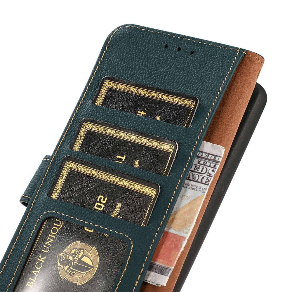 KHAZNEH for Motorola Edge 70 5G Case Genuine Cow Leather RFID Blocking Wallet Phone Cover - Green