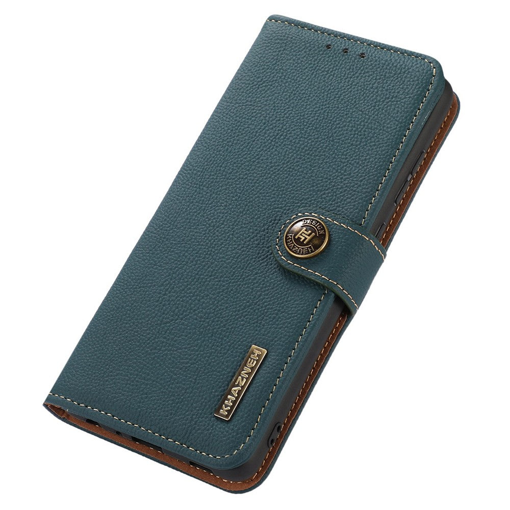 KHAZNEH for Motorola Edge 70 5G Case Genuine Cow Leather RFID Blocking Wallet Phone Cover - Green