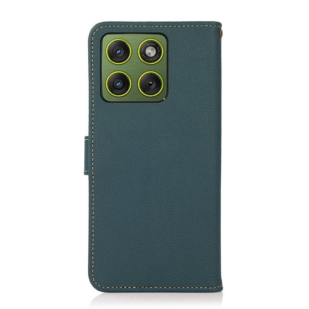 KHAZNEH for Motorola Edge 70 5G Case Genuine Cow Leather RFID Blocking Wallet Phone Cover - Green