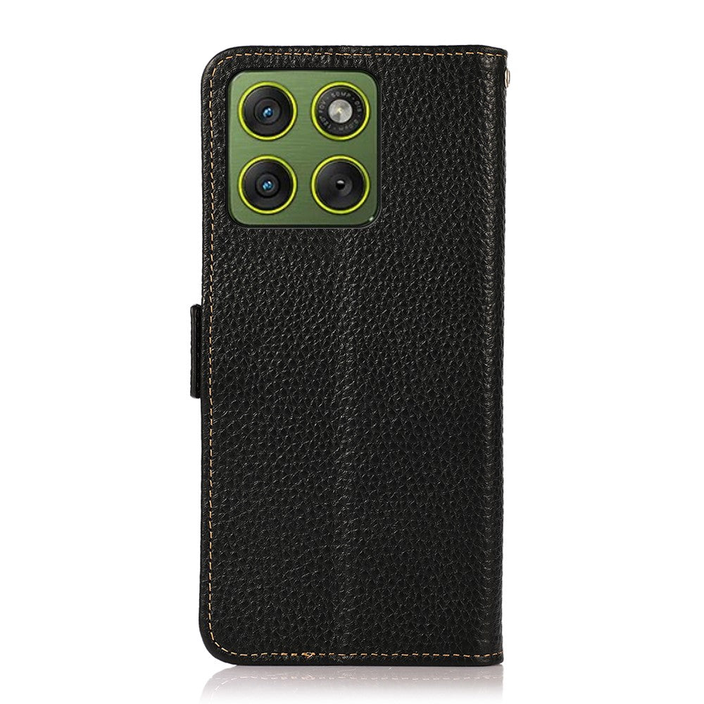 KHAZNEH for Motorola Edge 70 5G Phone Case Genuine Cow Leather Cover RFID Blocking - Black