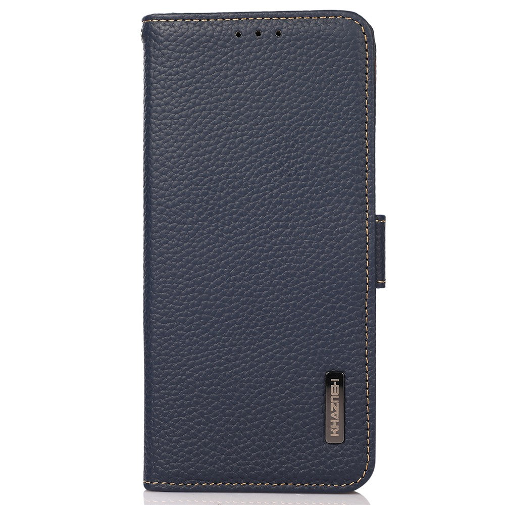 KHAZNEH for Motorola Edge 70 5G Phone Case Genuine Cow Leather Cover RFID Blocking - Blue