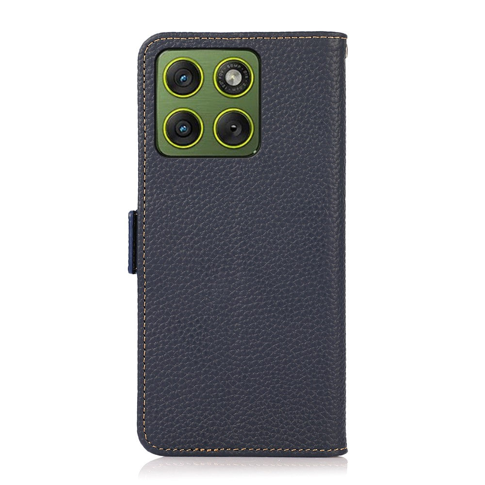 KHAZNEH for Motorola Edge 70 5G Phone Case Genuine Cow Leather Cover RFID Blocking - Blue