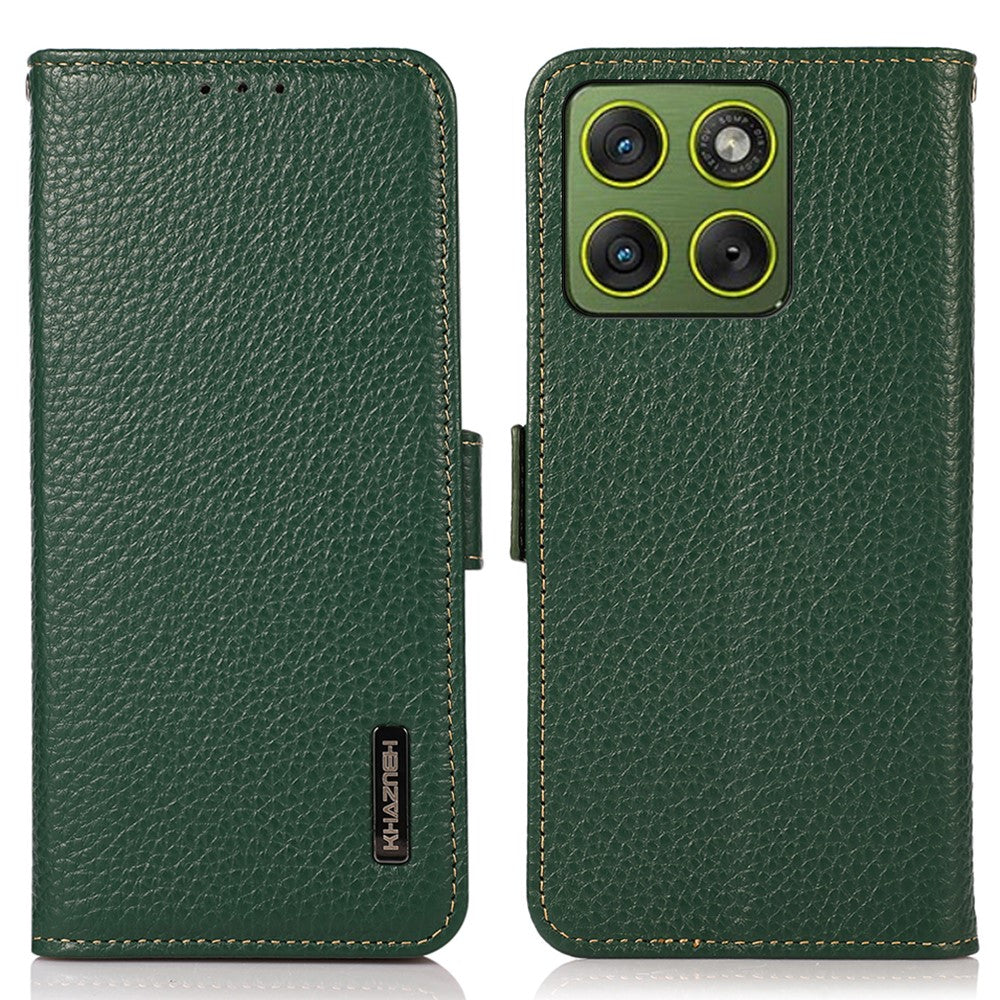 KHAZNEH for Motorola Edge 70 5G Phone Case Genuine Cow Leather Cover RFID Blocking - Green