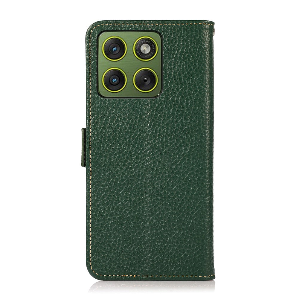KHAZNEH for Motorola Edge 70 5G Phone Case Genuine Cow Leather Cover RFID Blocking - Green
