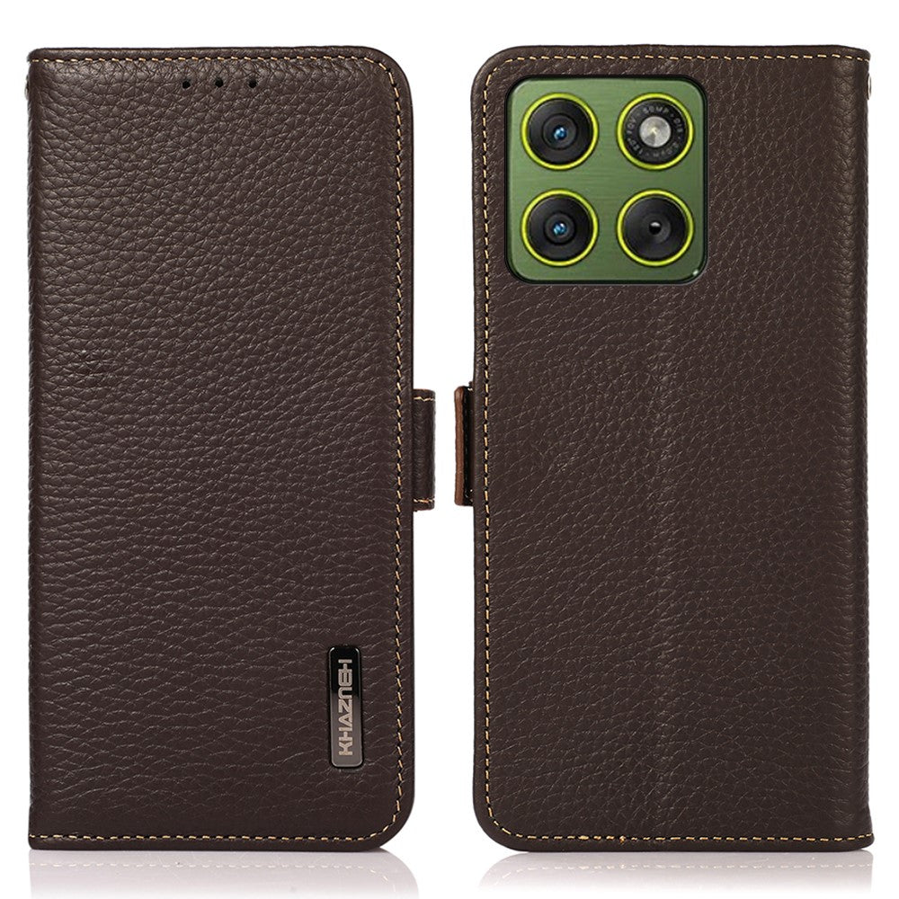 KHAZNEH for Motorola Edge 70 5G Phone Case Genuine Cow Leather Cover RFID Blocking - Brown