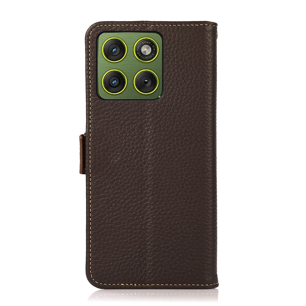 KHAZNEH for Motorola Edge 70 5G Phone Case Genuine Cow Leather Cover RFID Blocking - Brown