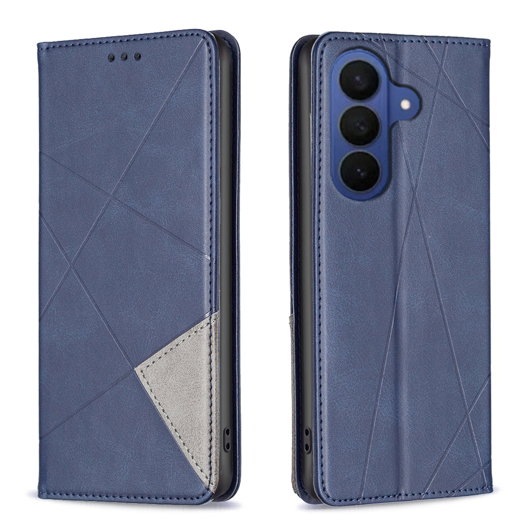 For Samsung Galaxy A57 5G Case Card Slots Geometry Imprint Leather Phone Cover - Blue