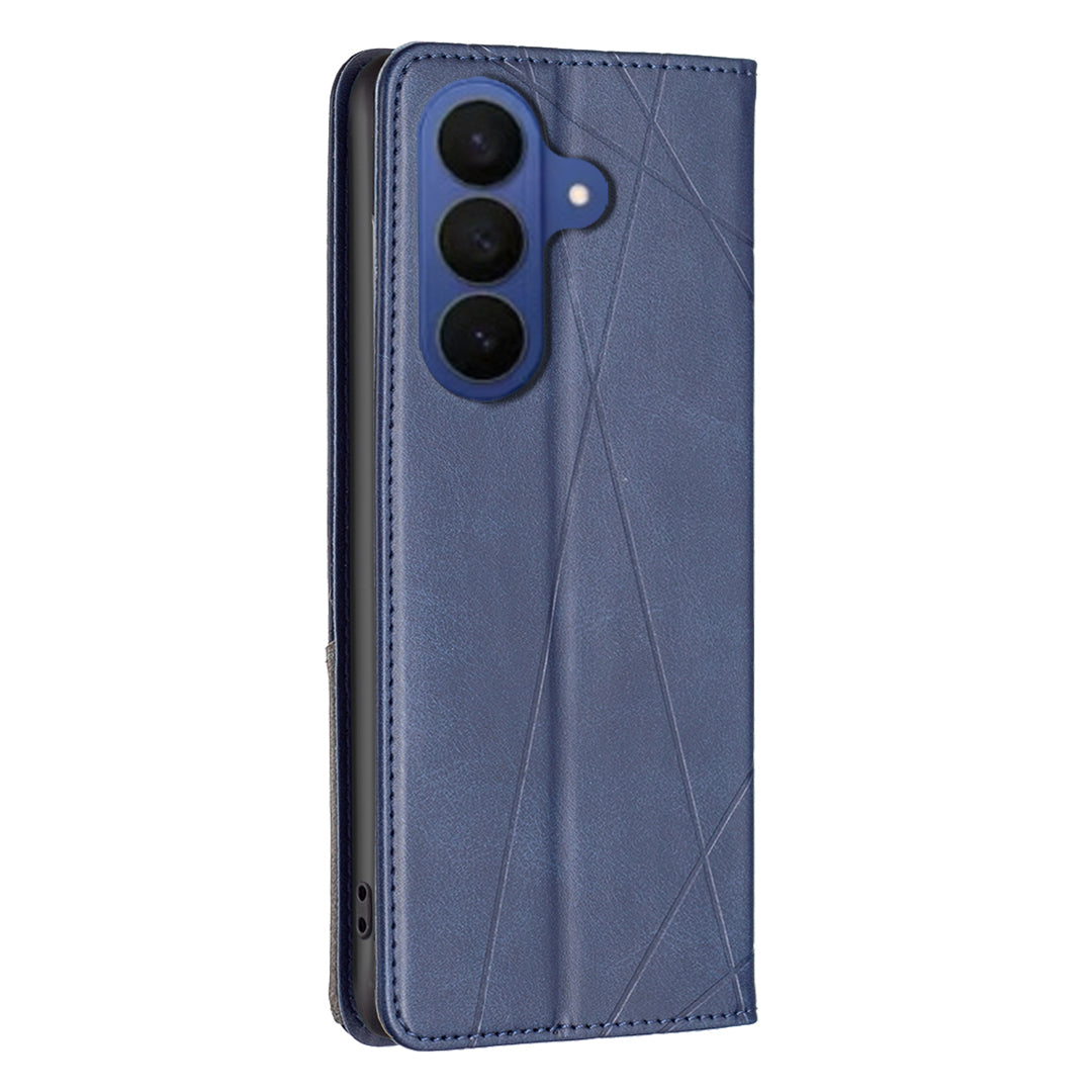 For Samsung Galaxy A57 5G Case Card Slots Geometry Imprint Leather Phone Cover - Blue