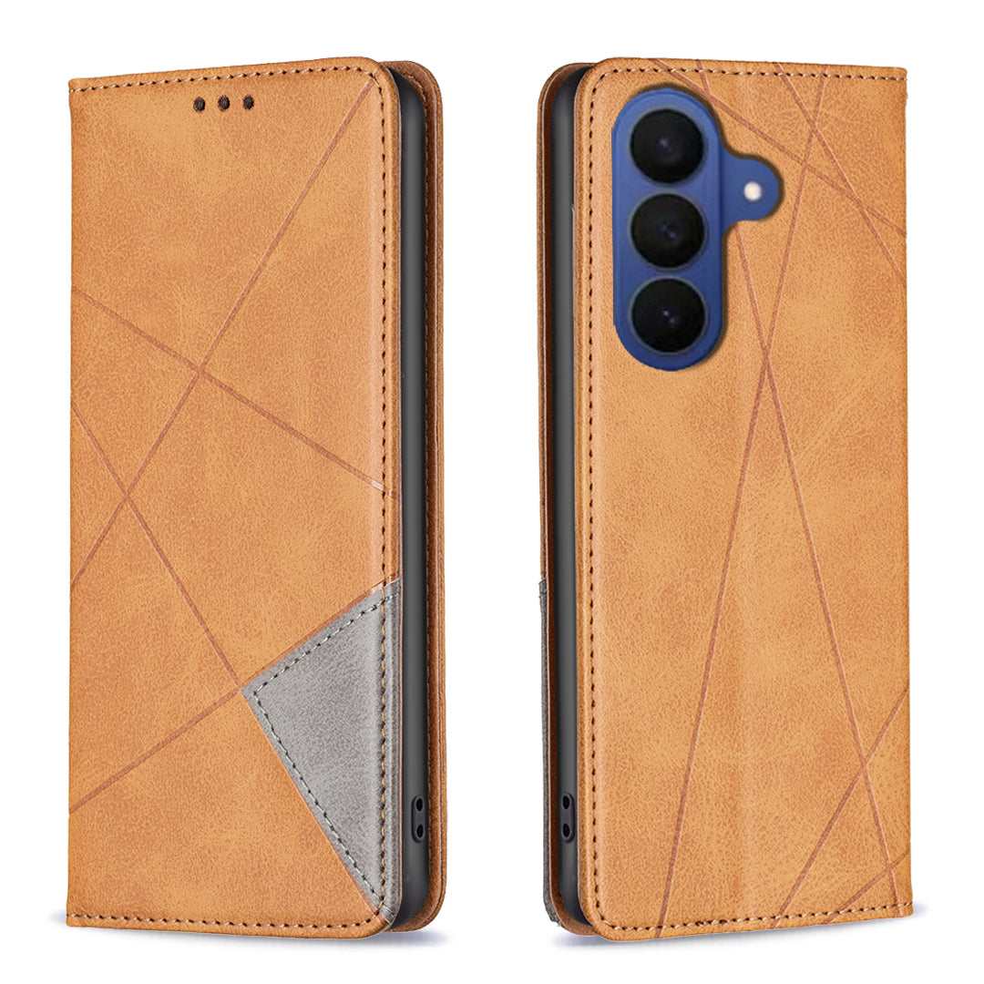 For Samsung Galaxy A57 5G Case Card Slots Geometry Imprint Leather Phone Cover - Yellow