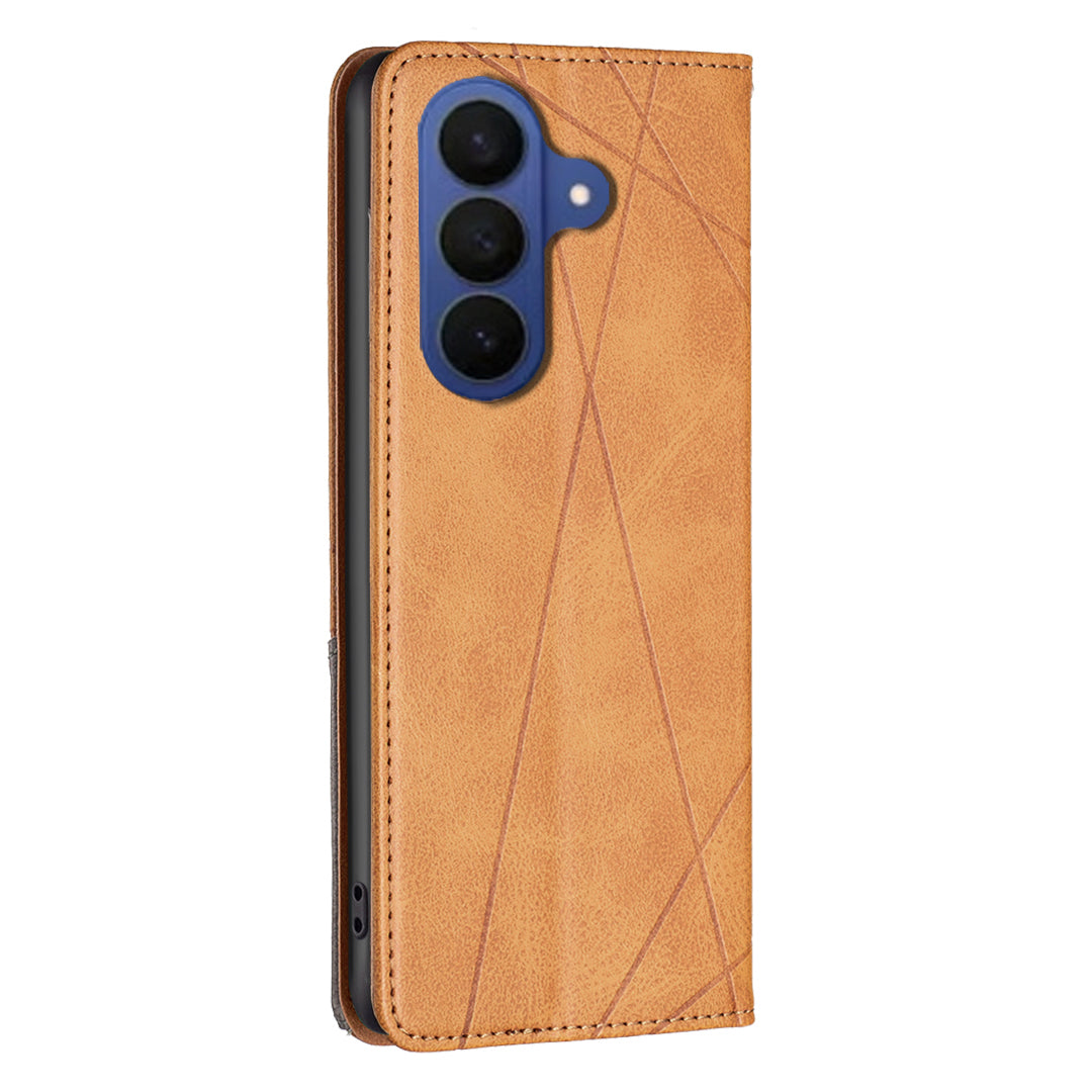 For Samsung Galaxy A57 5G Case Card Slots Geometry Imprint Leather Phone Cover - Yellow