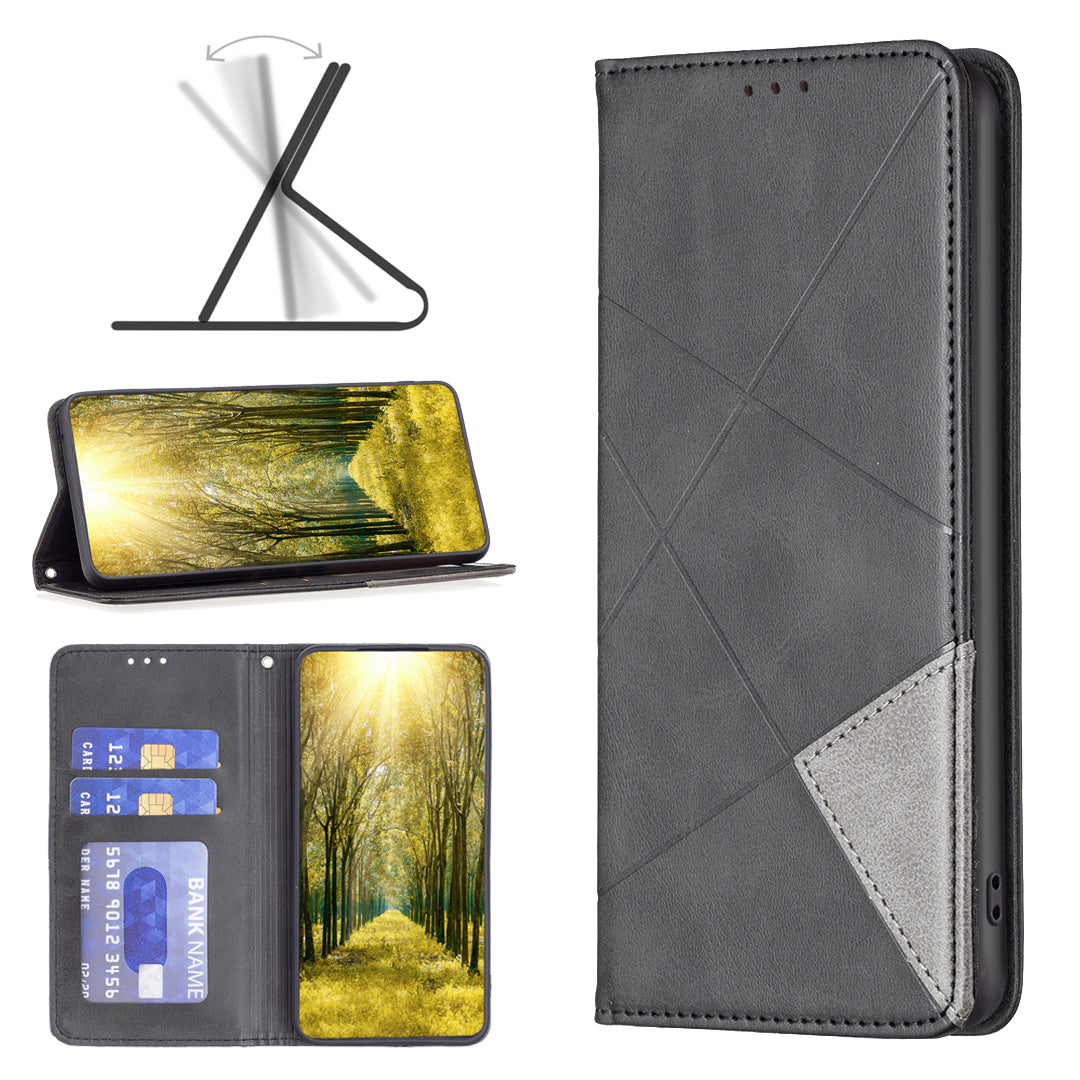 For Xiaomi Redmi Note 15 Pro 4G (Global) Case Card Slots Geometry Imprint Leather Phone Cover - Black