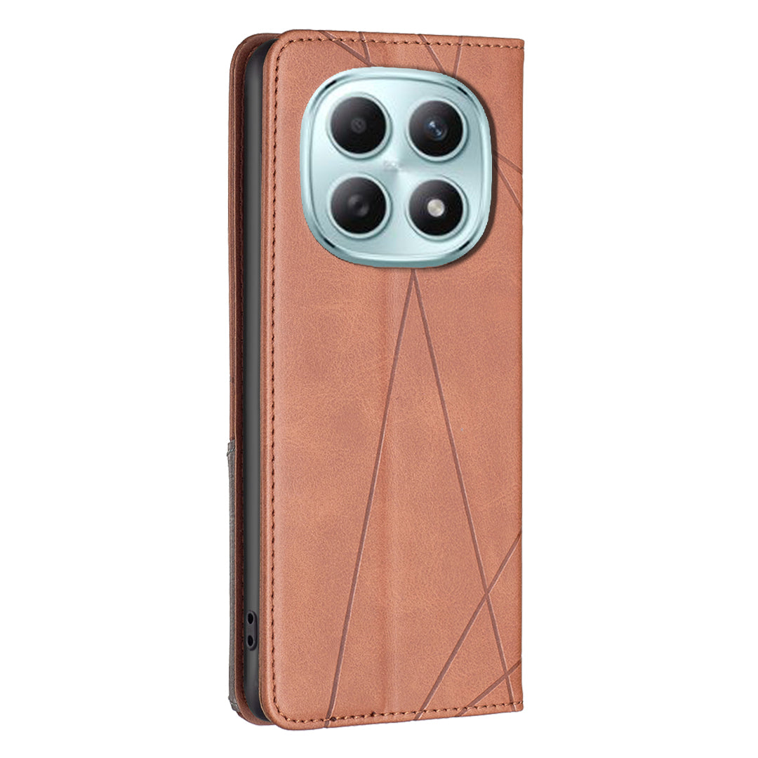 For Xiaomi Redmi Note 15 Pro 4G (Global) Case Card Slots Geometry Imprint Leather Phone Cover - Brown