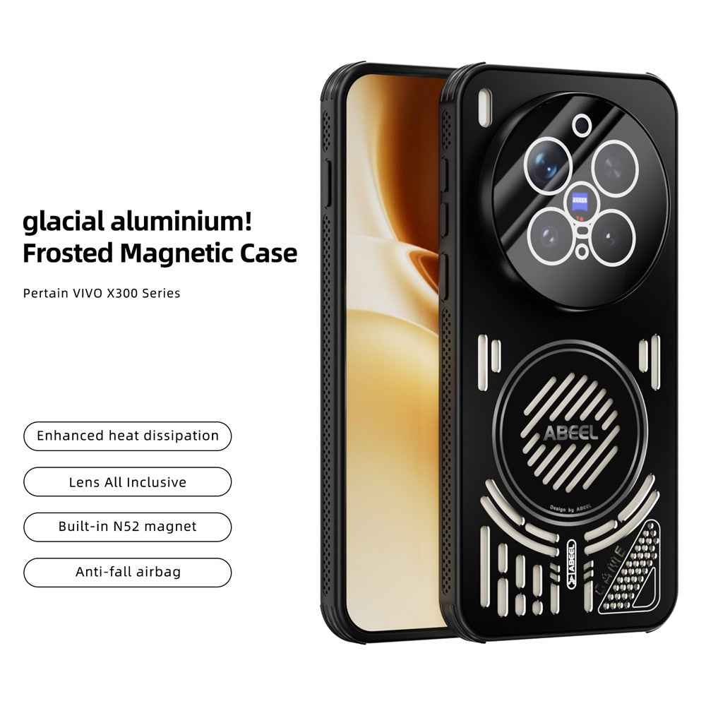 ABEEL For vivo X300 Pro 5G Magnetic Case Aluminium Alloy + PC + TPU Hollow Heat Dissipation Phone Cover - Black