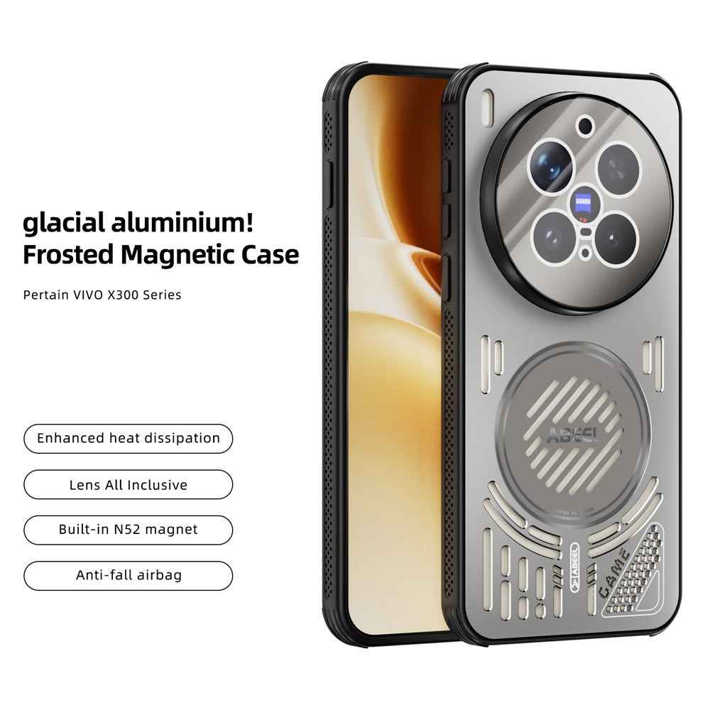 ABEEL For vivo X300 Pro 5G Magnetic Case Aluminium Alloy + PC + TPU Hollow Heat Dissipation Phone Cover - Titanium Grey