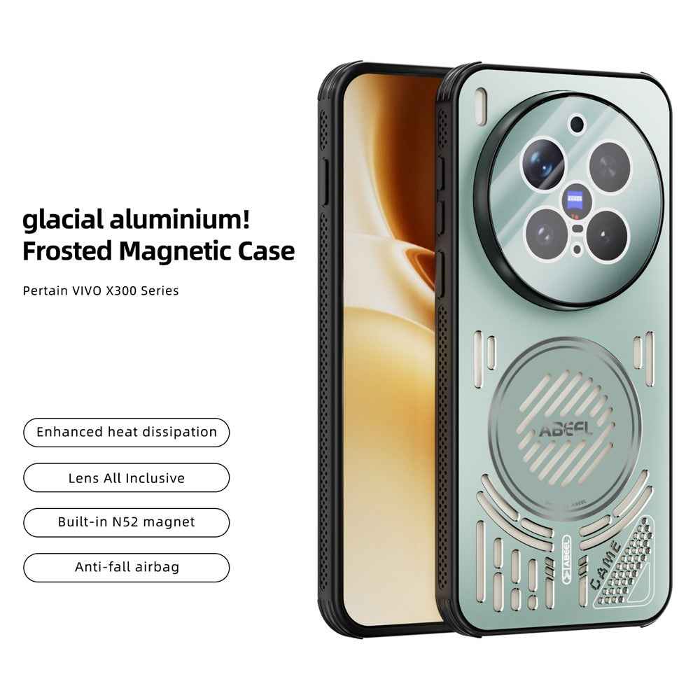 ABEEL For vivo X300 Pro 5G Magnetic Case Aluminium Alloy + PC + TPU Hollow Heat Dissipation Phone Cover - Light Green