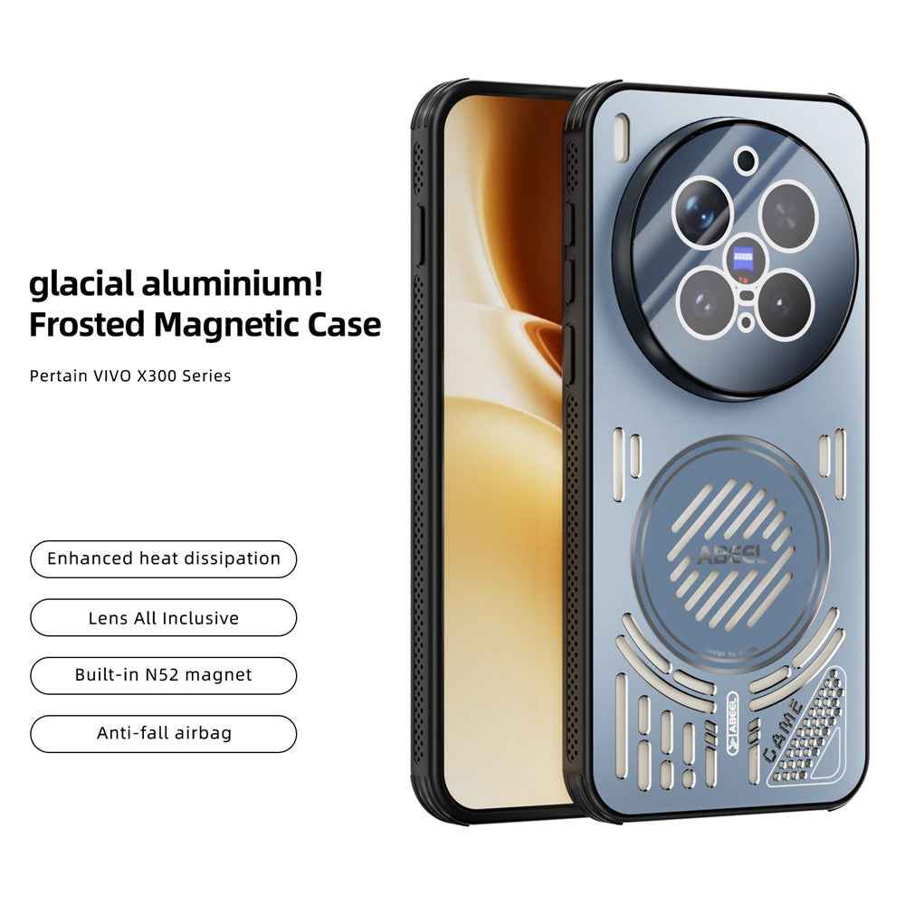 ABEEL For vivo X300 Pro 5G Magnetic Case Aluminium Alloy + PC + TPU Hollow Heat Dissipation Phone Cover - Blue