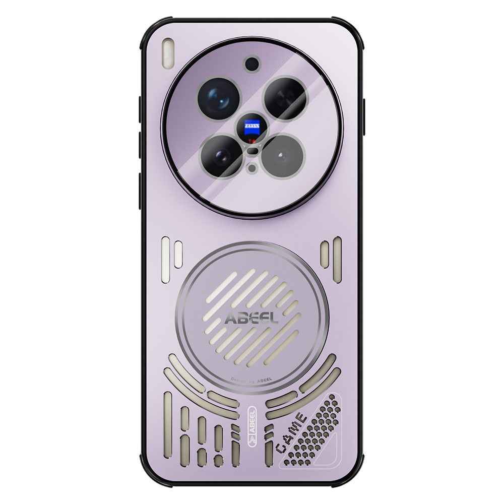 ABEEL For vivo X300 Pro 5G Magnetic Case Aluminium Alloy + PC + TPU Hollow Heat Dissipation Phone Cover - Pink Purple