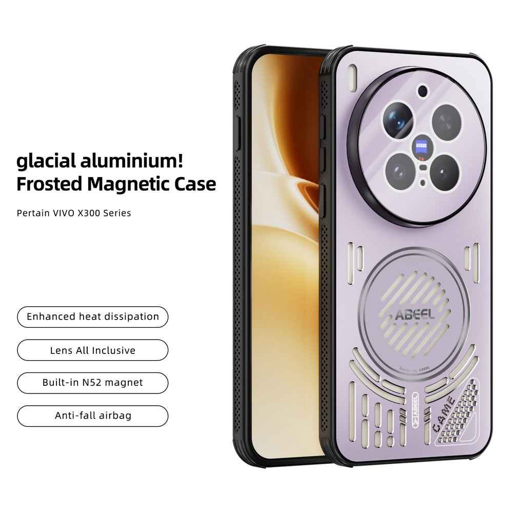 ABEEL For vivo X300 Pro 5G Magnetic Case Aluminium Alloy + PC + TPU Hollow Heat Dissipation Phone Cover - Pink Purple