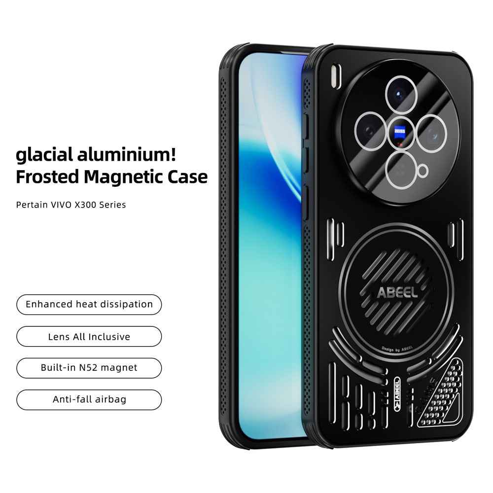 ABEEL For vivo X300 5G Magnetic Case Aluminium Alloy + PC + TPU Hollow Heat Dissipation Phone Cover - Black