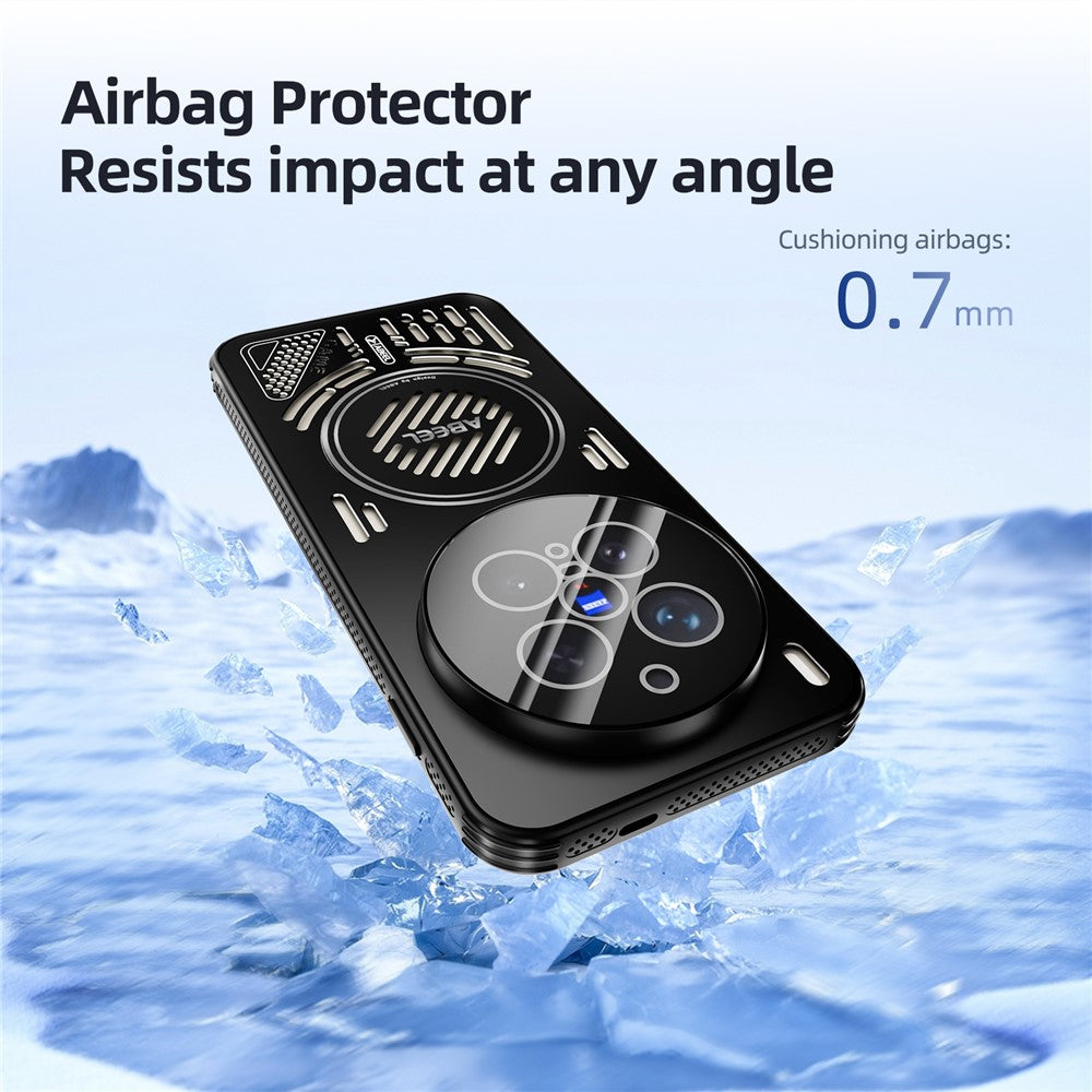 ABEEL For vivo X300 5G Magnetic Case Aluminium Alloy + PC + TPU Hollow Heat Dissipation Phone Cover - Black