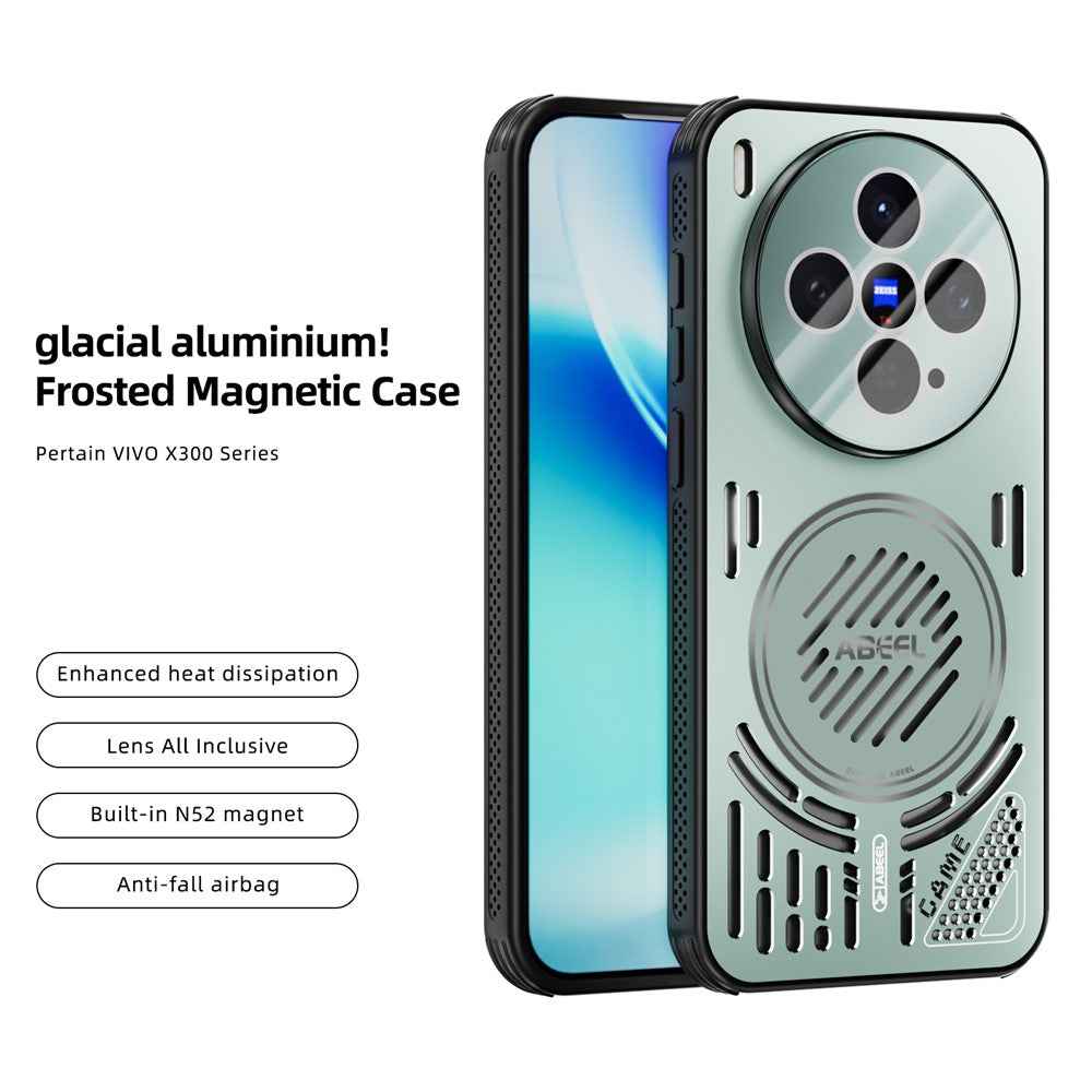 ABEEL For vivo X300 5G Magnetic Case Aluminium Alloy + PC + TPU Hollow Heat Dissipation Phone Cover - Light Green