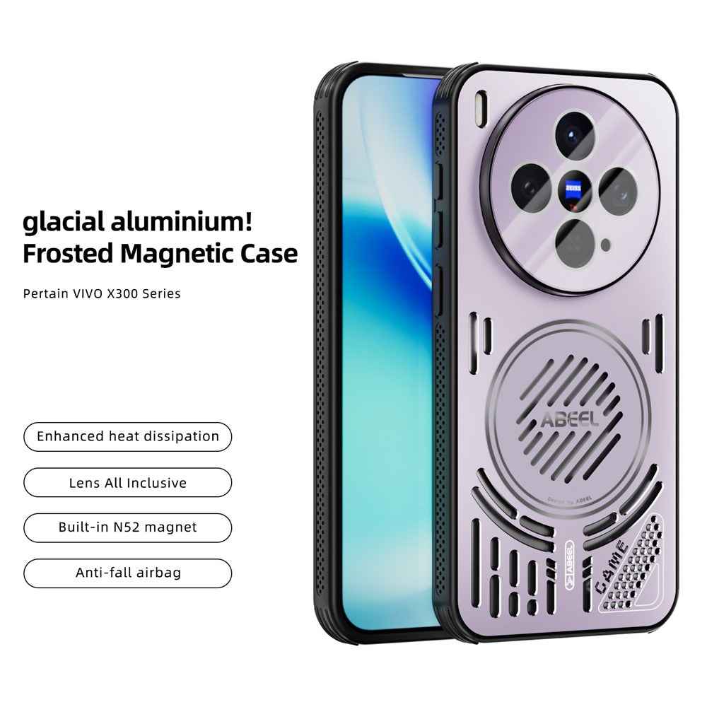 ABEEL For vivo X300 5G Magnetic Case Aluminium Alloy + PC + TPU Hollow Heat Dissipation Phone Cover - Pink Purple