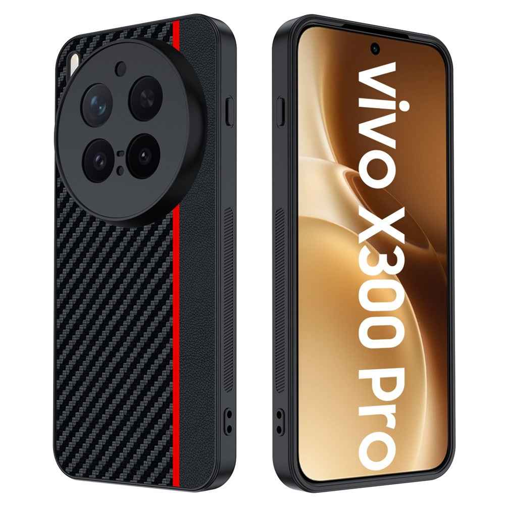 For vivo X300 Pro 5G Case Leather + PC Hard Phone Cover Carbon Fiber Texture - Black  /  Red