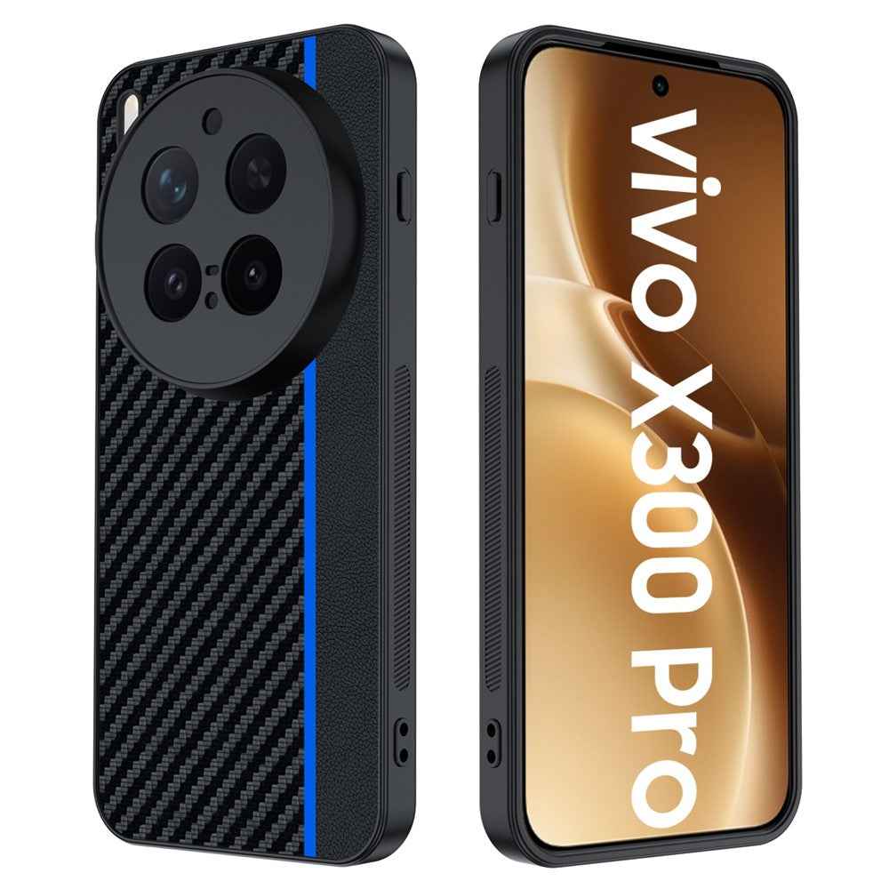 For vivo X300 Pro 5G Case Leather + PC Hard Phone Cover Carbon Fiber Texture - Black  /  Blue