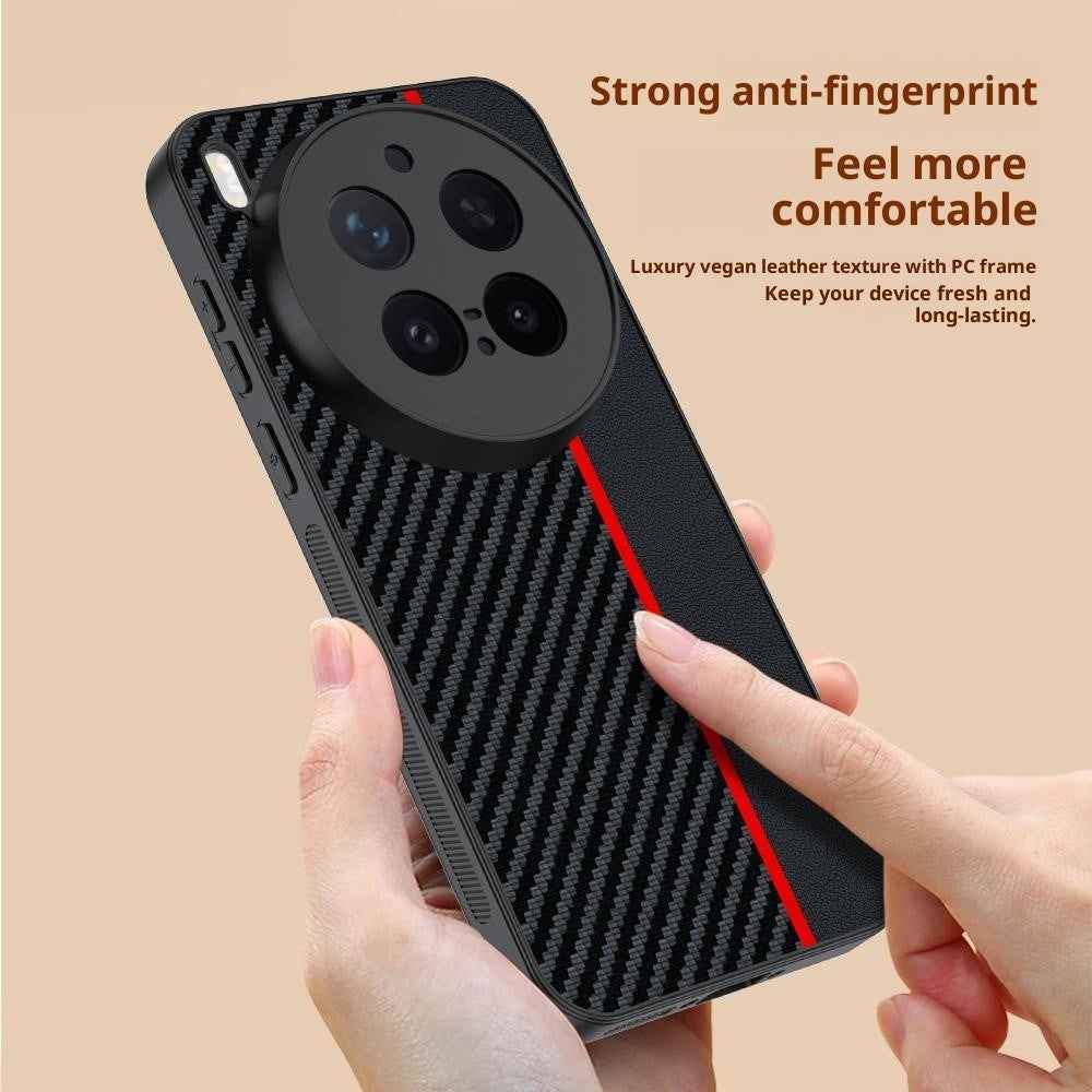 For vivo X300 Pro 5G Case Leather + PC Hard Phone Cover Carbon Fiber Texture - Black  /  Blue