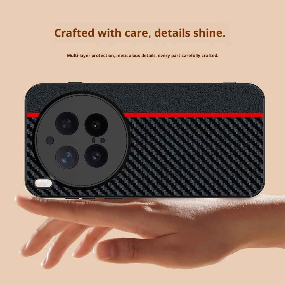 For vivo X300 Pro 5G Case Leather + PC Hard Phone Cover Carbon Fiber Texture - Black  /  Yellow