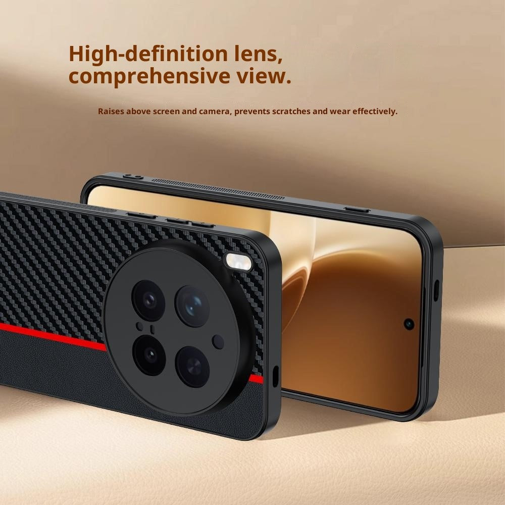 For vivo X300 Pro 5G Case Leather + PC Hard Phone Cover Carbon Fiber Texture - Black  /  Yellow
