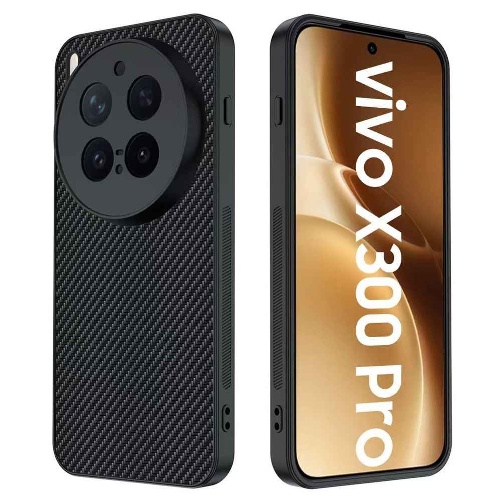 For vivo X300 Pro 5G Case Leather + PC Hard Phone Cover Carbon Fiber Texture - Black