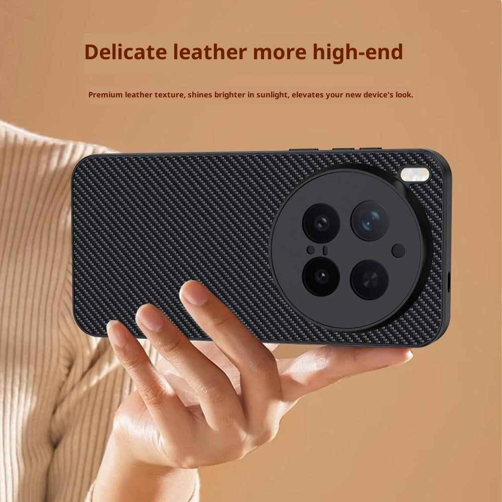 For vivo X300 Pro 5G Case Leather + PC Hard Phone Cover Carbon Fiber Texture - Black