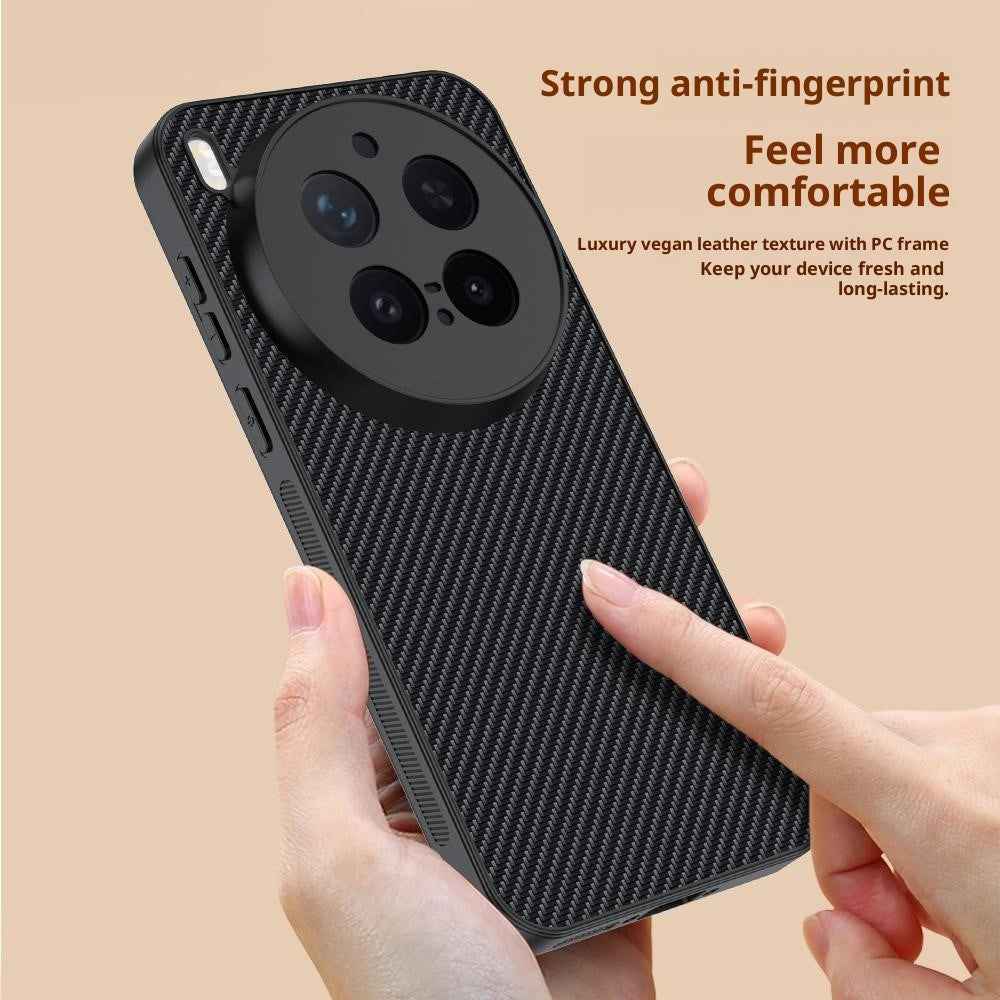 For vivo X300 Pro 5G Case Leather + PC Hard Phone Cover Carbon Fiber Texture - Black