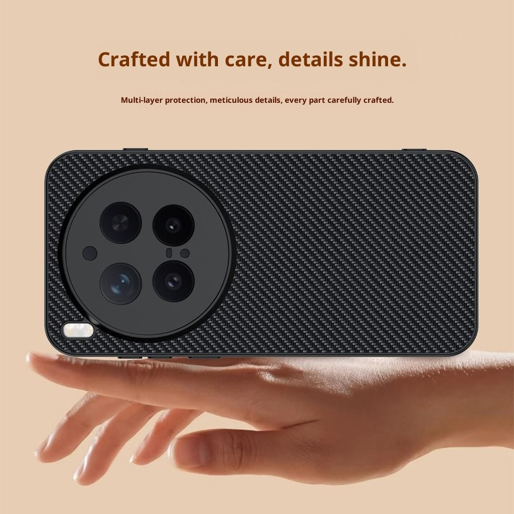 For vivo X300 Pro 5G Case Leather + PC Hard Phone Cover Carbon Fiber Texture - Black