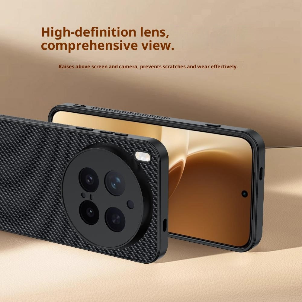 For vivo X300 Pro 5G Case Leather + PC Hard Phone Cover Carbon Fiber Texture - Black