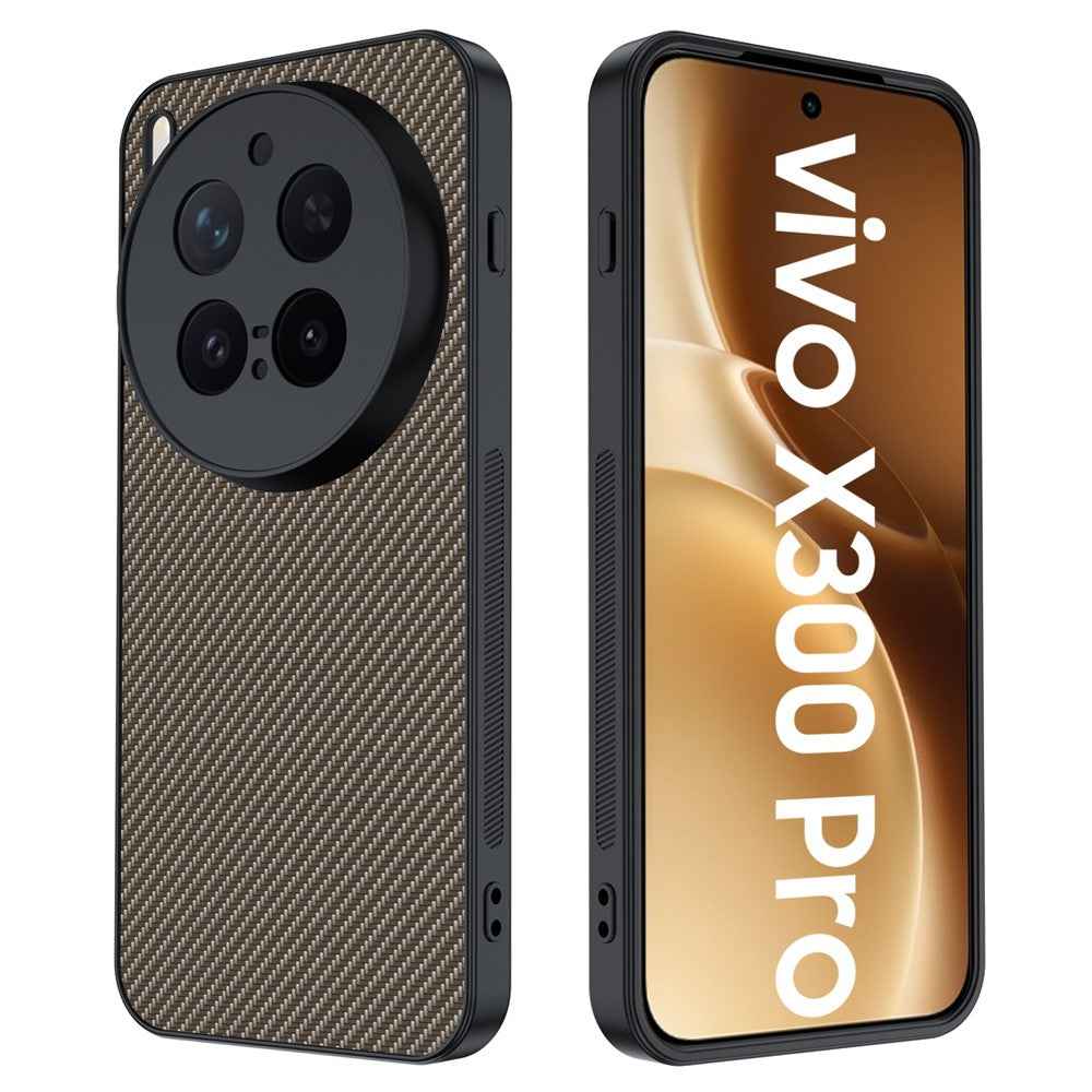 For vivo X300 Pro 5G Case Leather + PC Hard Phone Cover Carbon Fiber Texture - Gold
