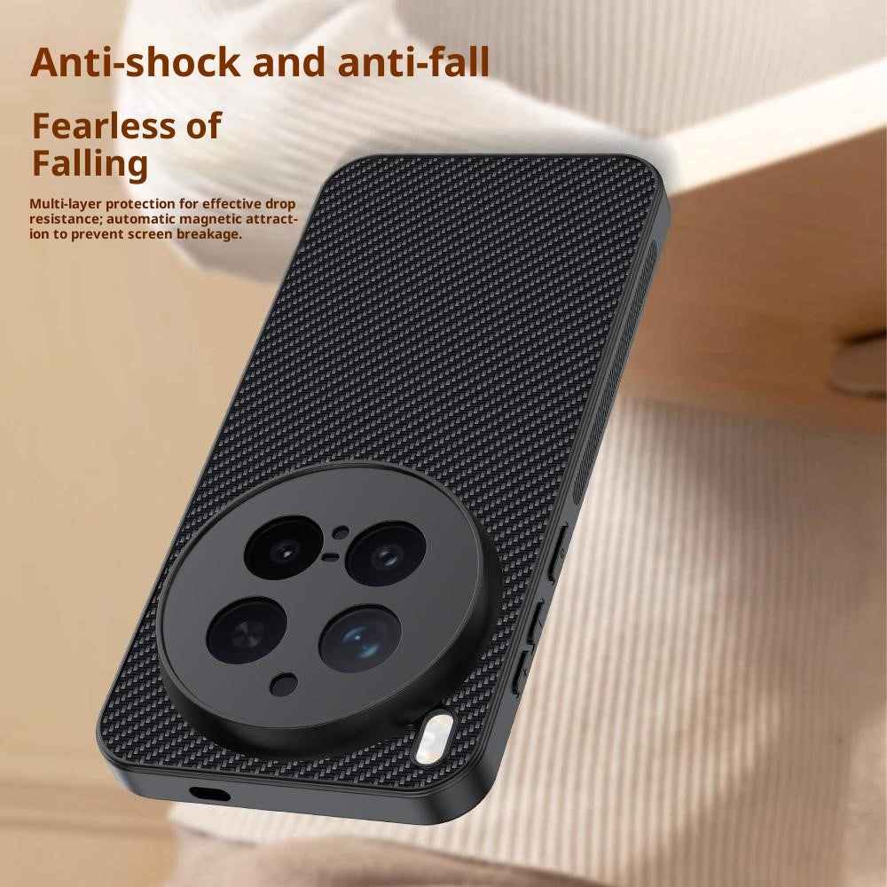 For vivo X300 Pro 5G Case Leather + PC Hard Phone Cover Carbon Fiber Texture - Gold
