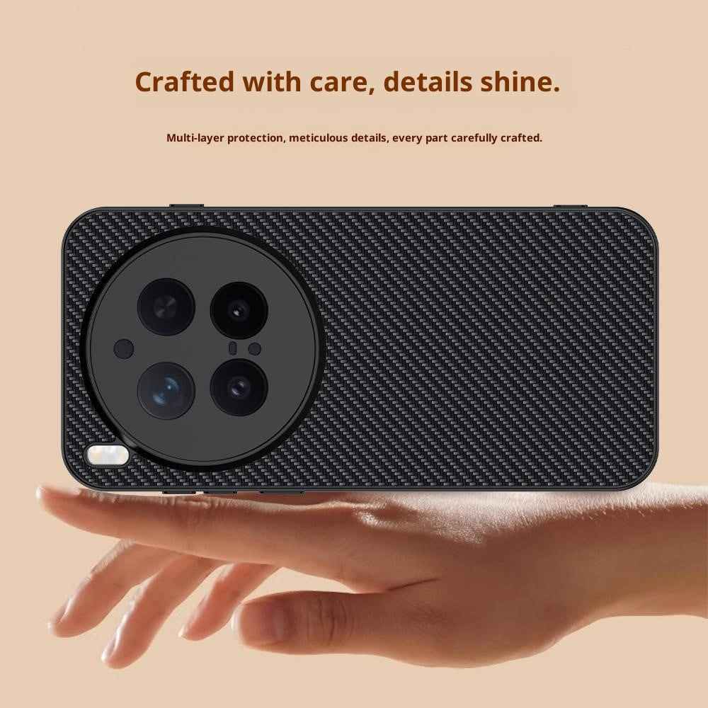 For vivo X300 Pro 5G Case Leather + PC Hard Phone Cover Carbon Fiber Texture - Gold