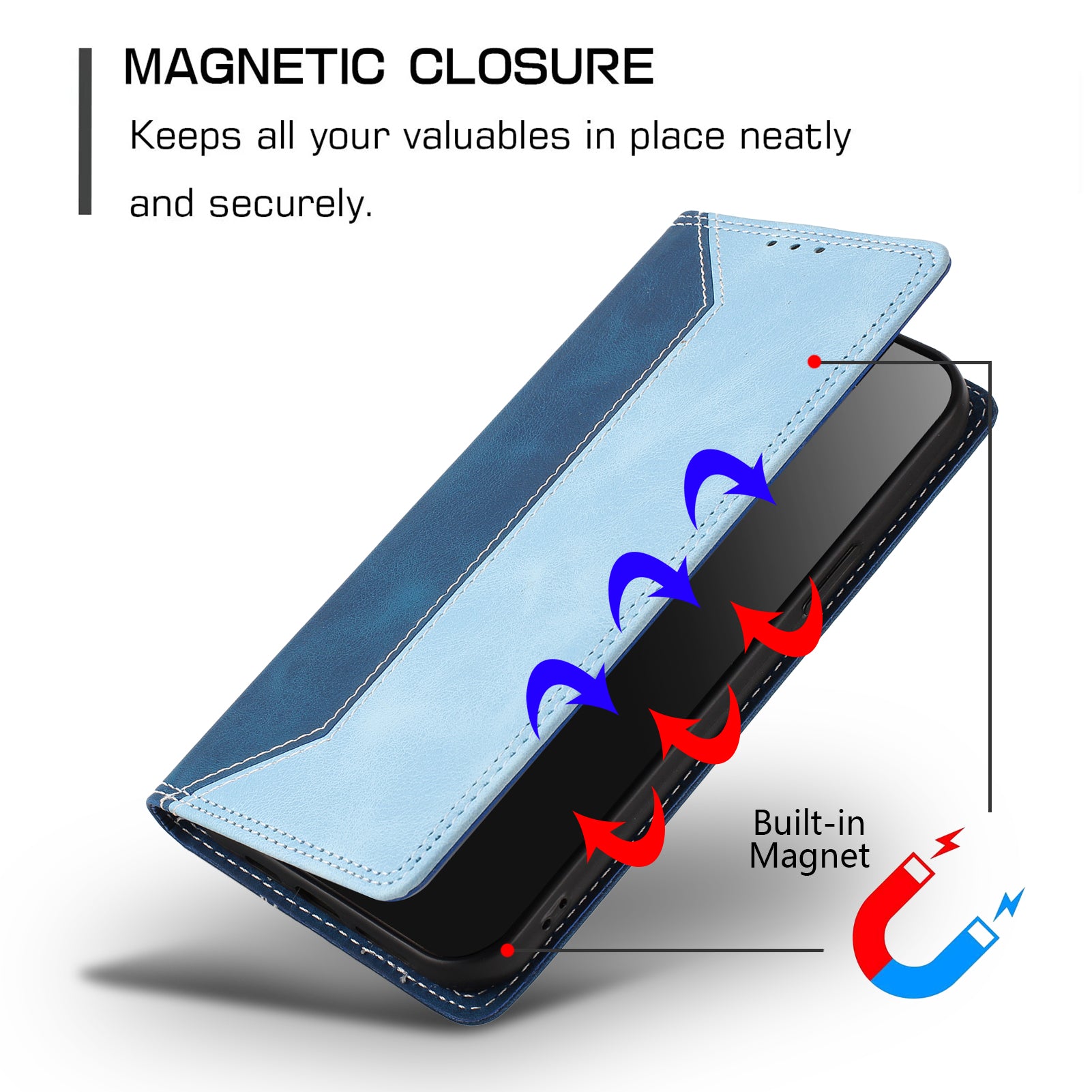 For Motorola Edge 70 5G Leather Case Skin Touch Color Splicing RFID Blocking Wallet Stand Phone Cover - Dark Blue / Blue