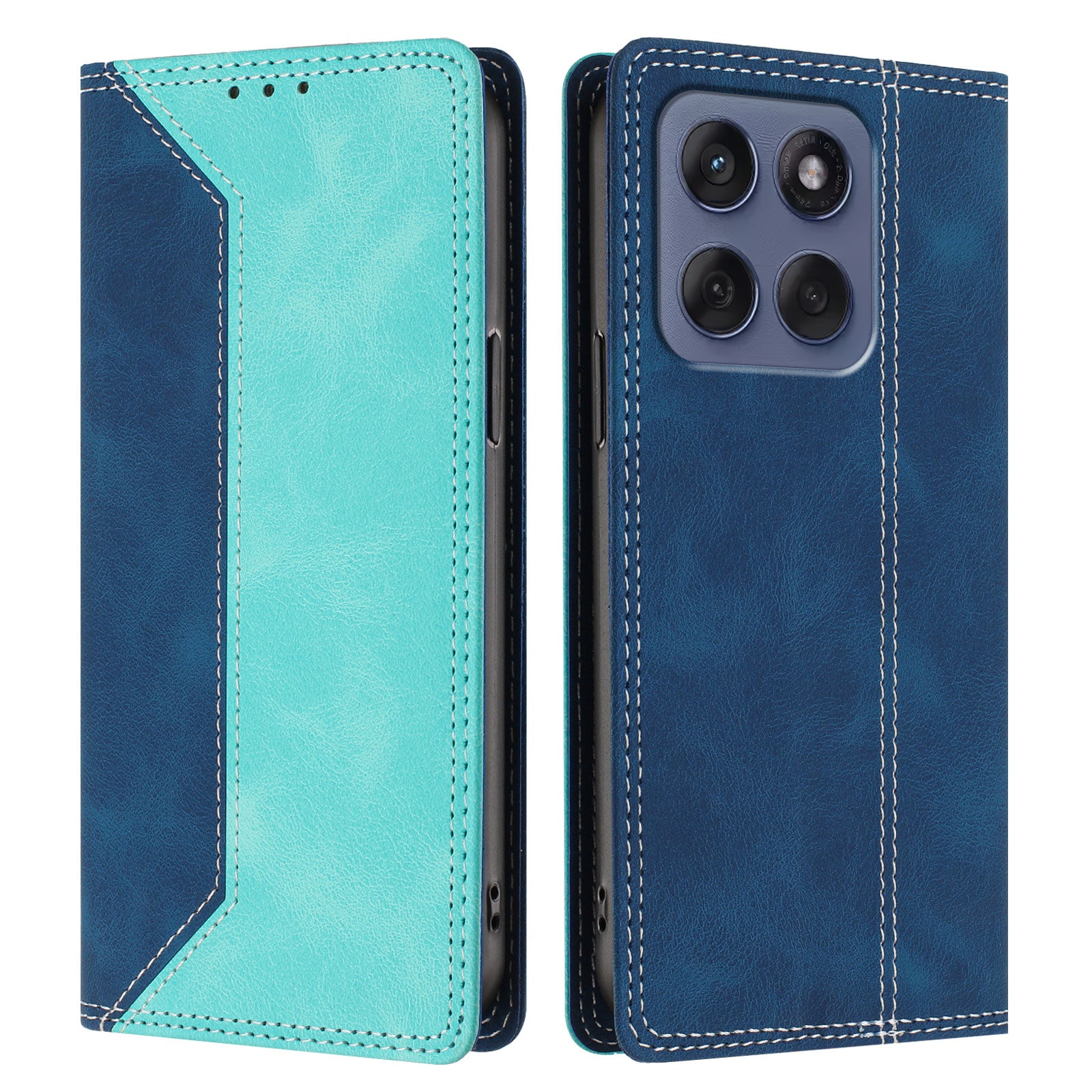 For Motorola Edge 70 5G Leather Case Skin Touch Color Splicing RFID Blocking Wallet Stand Phone Cover - Dark Blue / Green