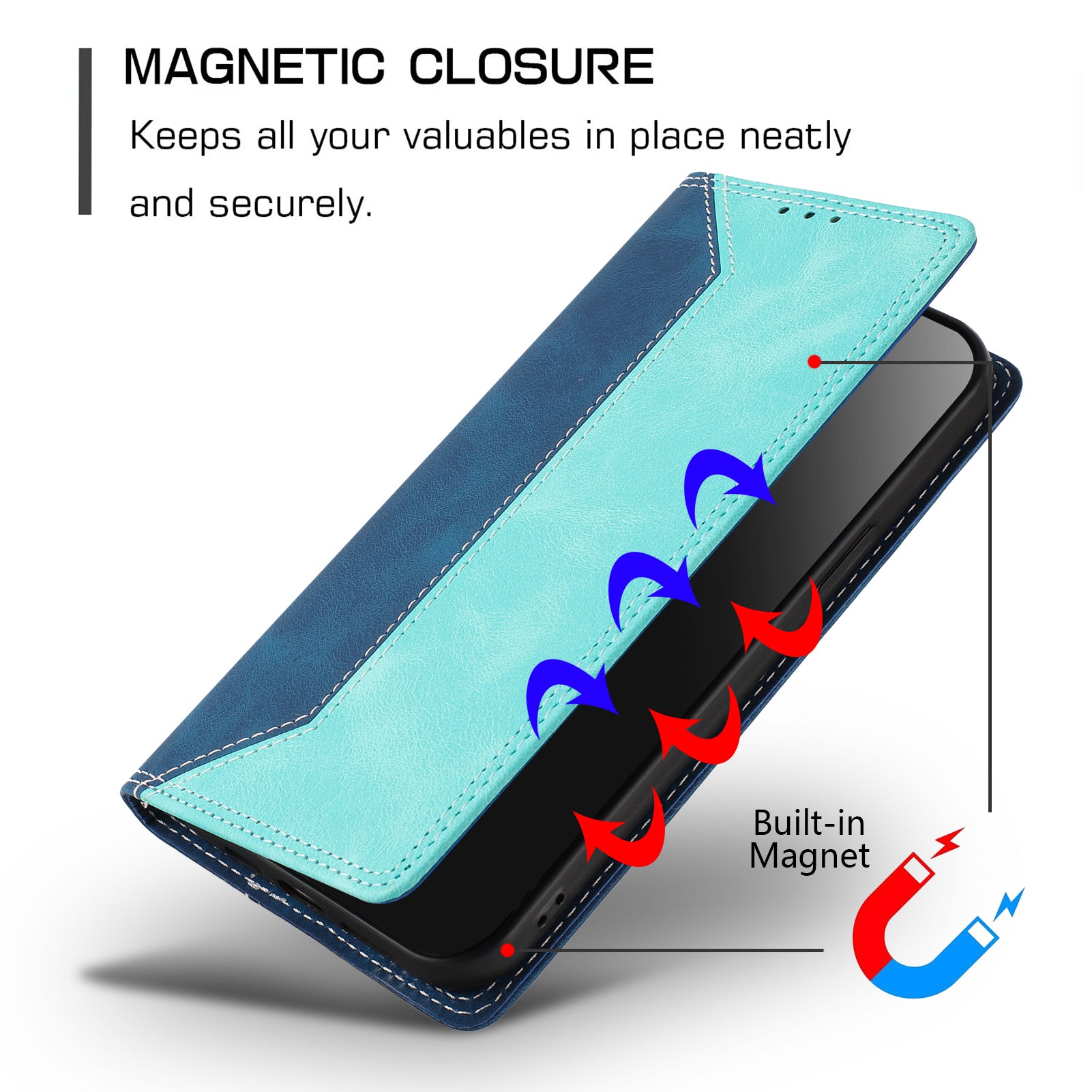 For Motorola Edge 70 5G Leather Case Skin Touch Color Splicing RFID Blocking Wallet Stand Phone Cover - Dark Blue / Green