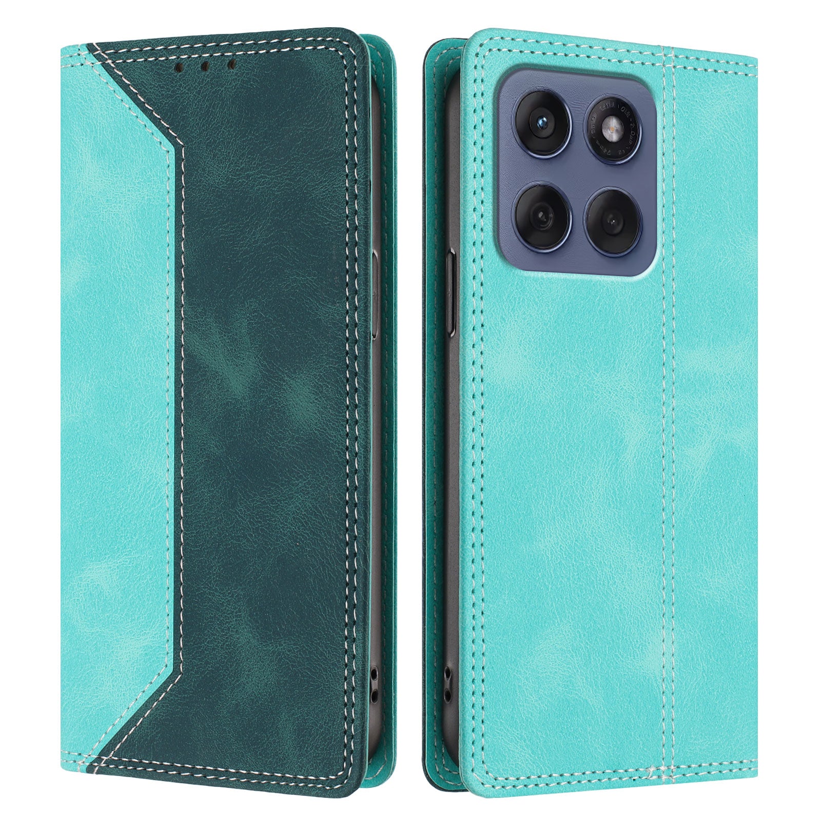 For Motorola Edge 70 5G Leather Case Skin Touch Color Splicing RFID Blocking Wallet Stand Phone Cover - Green / Dark Green