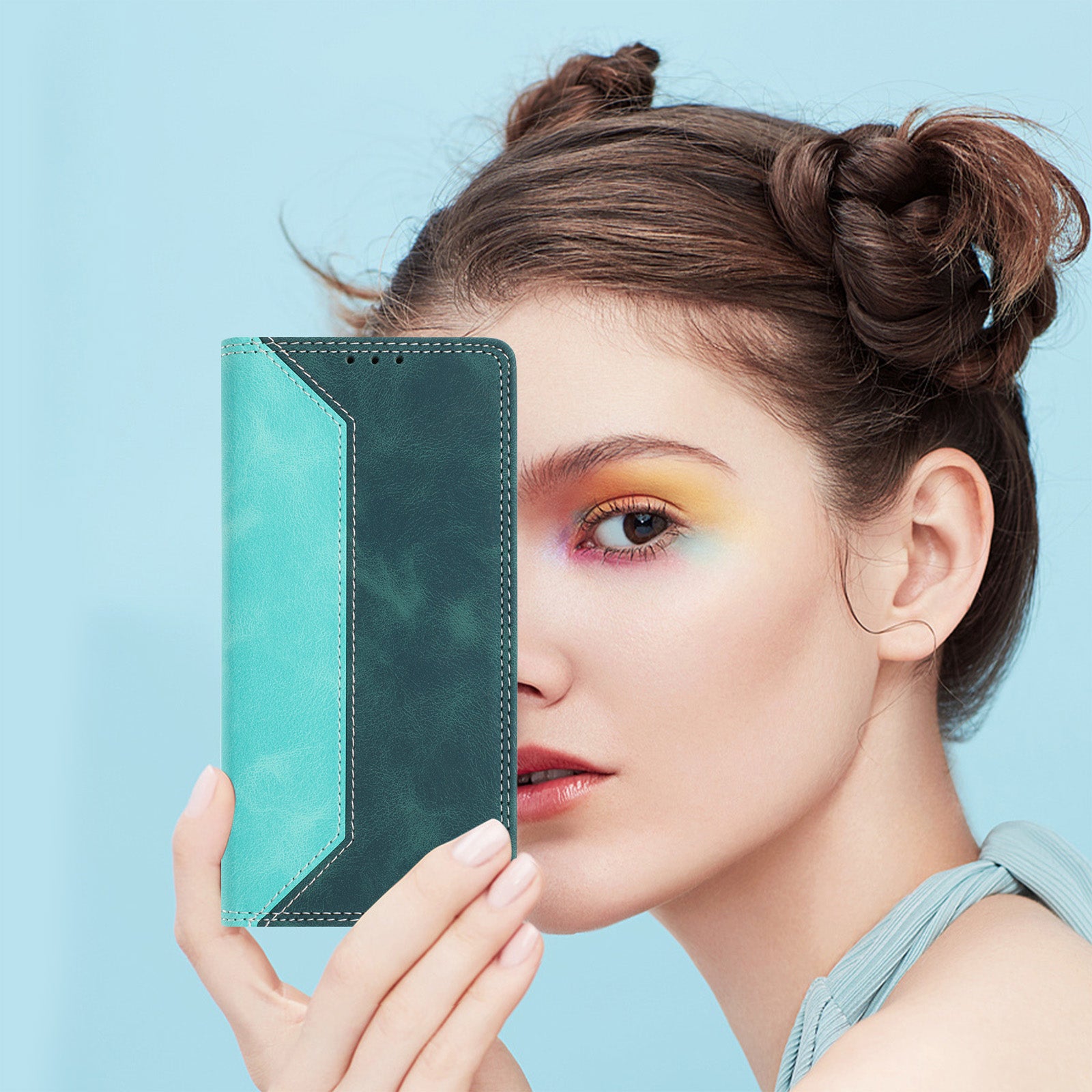 For Motorola Edge 70 5G Leather Case Skin Touch Color Splicing RFID Blocking Wallet Stand Phone Cover - Green / Dark Green