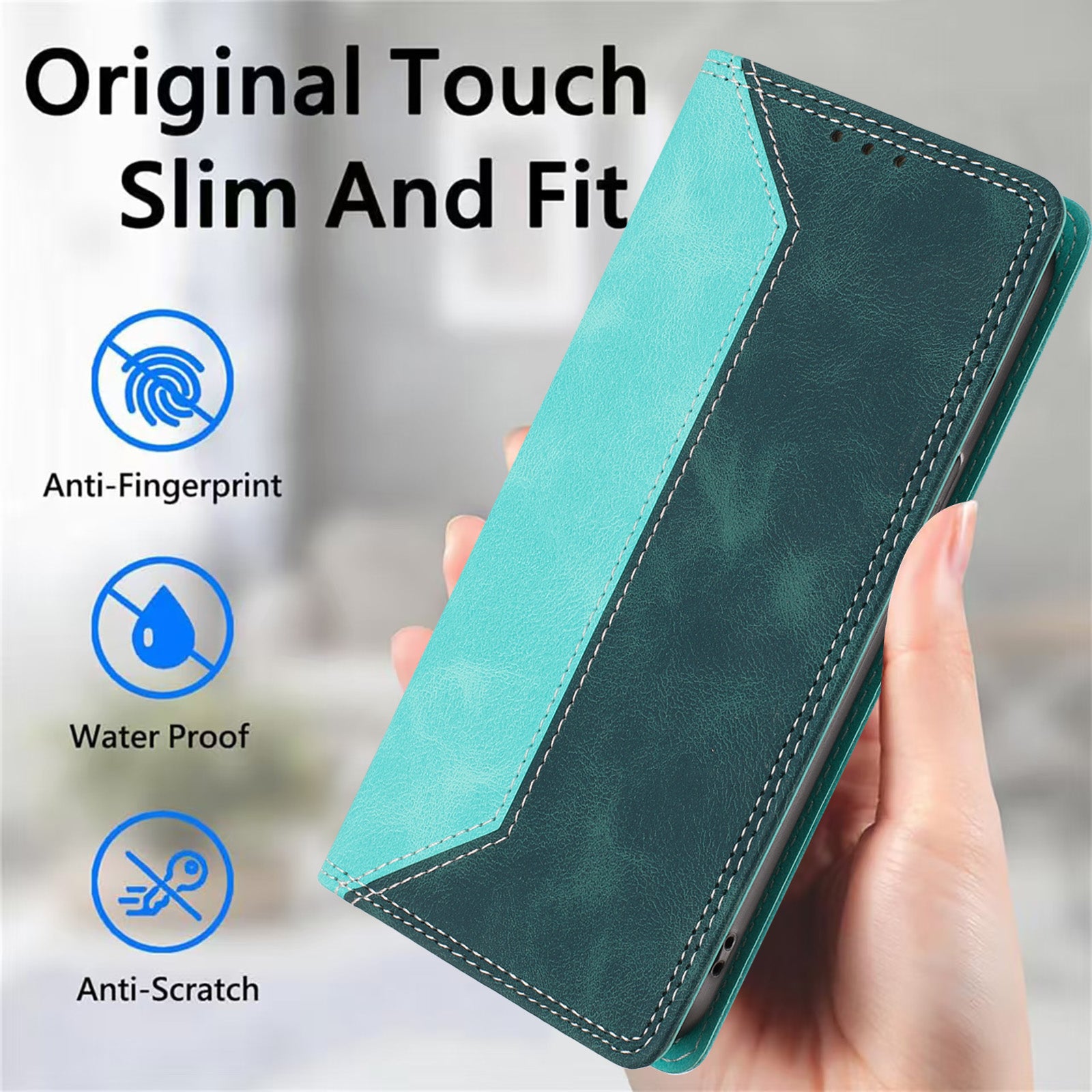 For Motorola Edge 70 5G Leather Case Skin Touch Color Splicing RFID Blocking Wallet Stand Phone Cover - Green / Dark Green